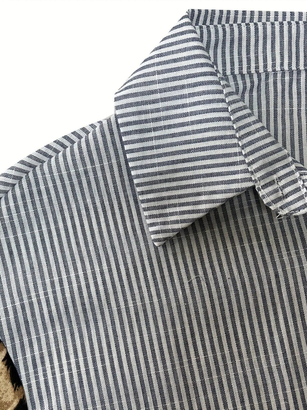 Leopard Print Sleeve Striped Button-Down Shirt