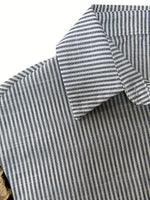 Leopard Print Sleeve Striped Button-Down Shirt