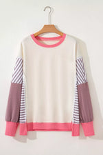 Color Block Striped Patchwork Dolman Slit Sweatshirt