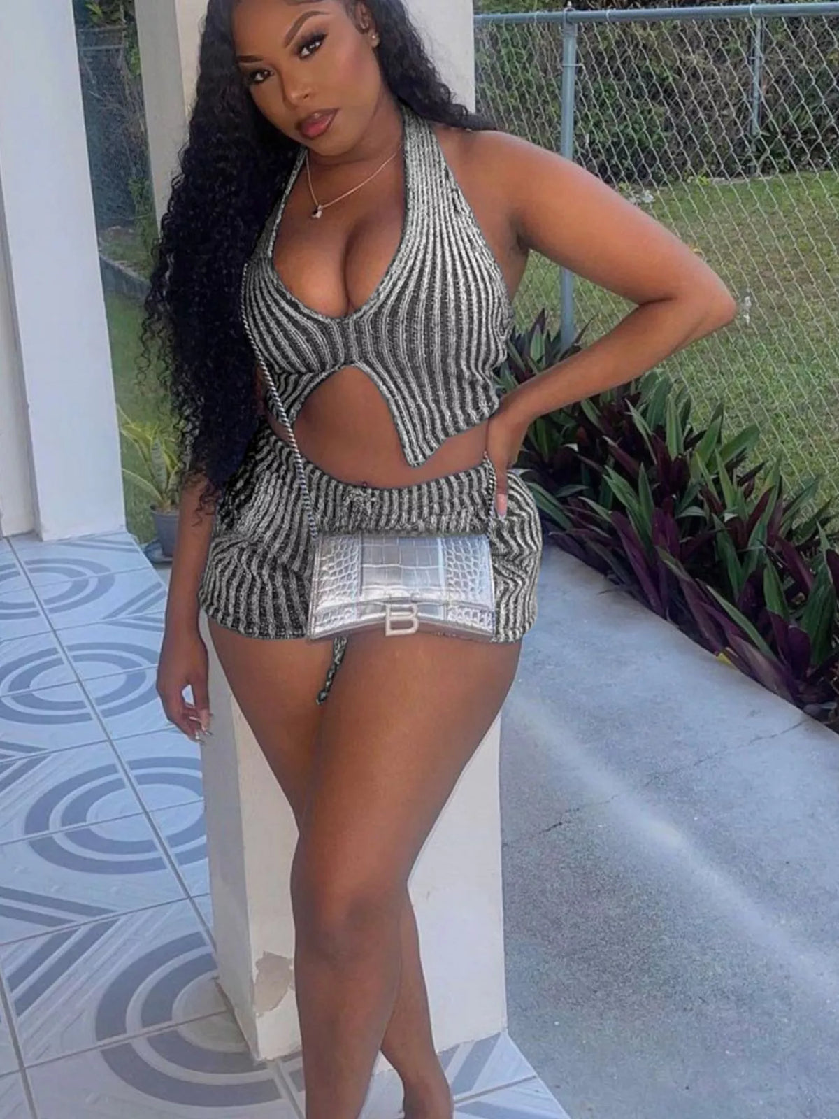 Halter Neck Top and Shorts Sweater Set