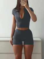 Short Sleeve Crop Top and Shorts Set
