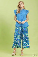 Umgee Smocked Yoke Ruffle Sleeve Blouse