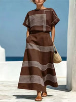 Full Size Striped Round Neck Top and Skirt Set Plus Size