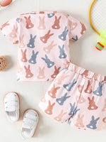Children's Bunny Print Short Sleeve Top and Shorts Set