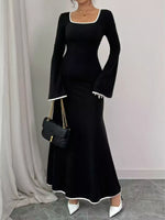 Square Neck Flare Sleeve Maxi Dress