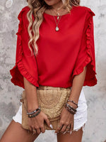 Ruffle Sleeve Solid Color Blouse