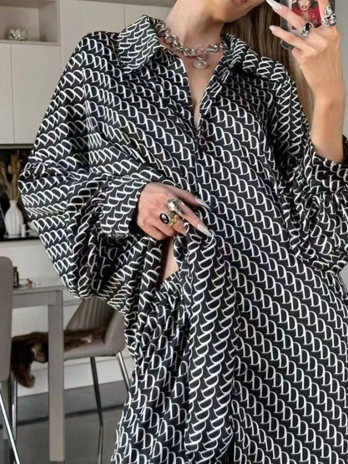 Printed Button Up Shirt and Pants Set