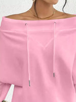 Full Size Off-Shoulder Drawstring Long Sleeve Top Plus Size