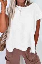 Side Slit Round Neck Knit Top
