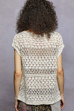 POL Openwork Round Neck Crochet Top