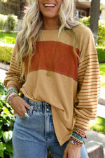 Colorblock Striped Bishop Sleeve Top