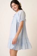 Mittoshop Tassel Tie Plaid Gauze Short Sleeve Mini Dress