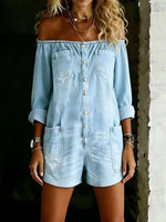 Full Size Button-Down Front Off Shoulder Romper Plus Size