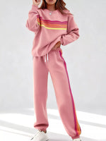 Striped Round Neck Sweatshirt and Pants Set