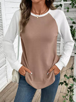 Contrast Raglan Sleeve Waffle Knit T-Shirt