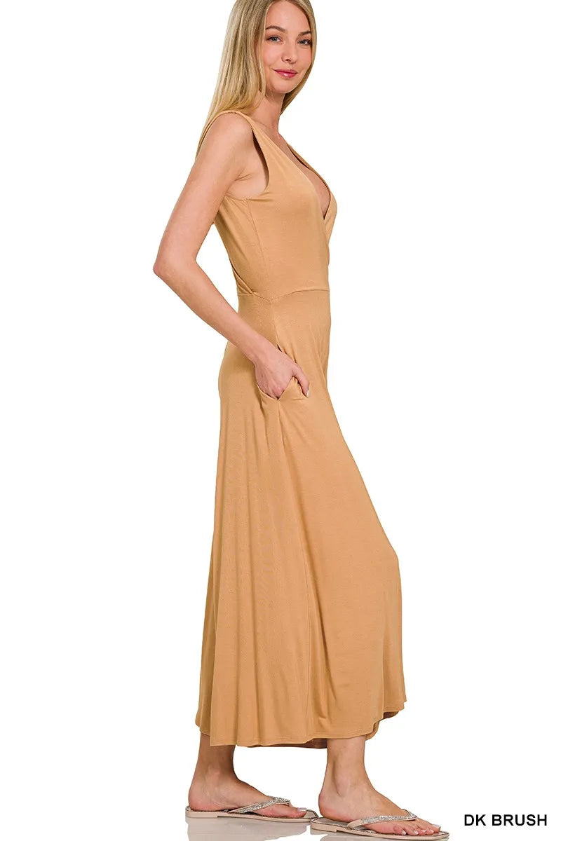 Zenana Surplice Neckline Sleeveless Jumpsuit