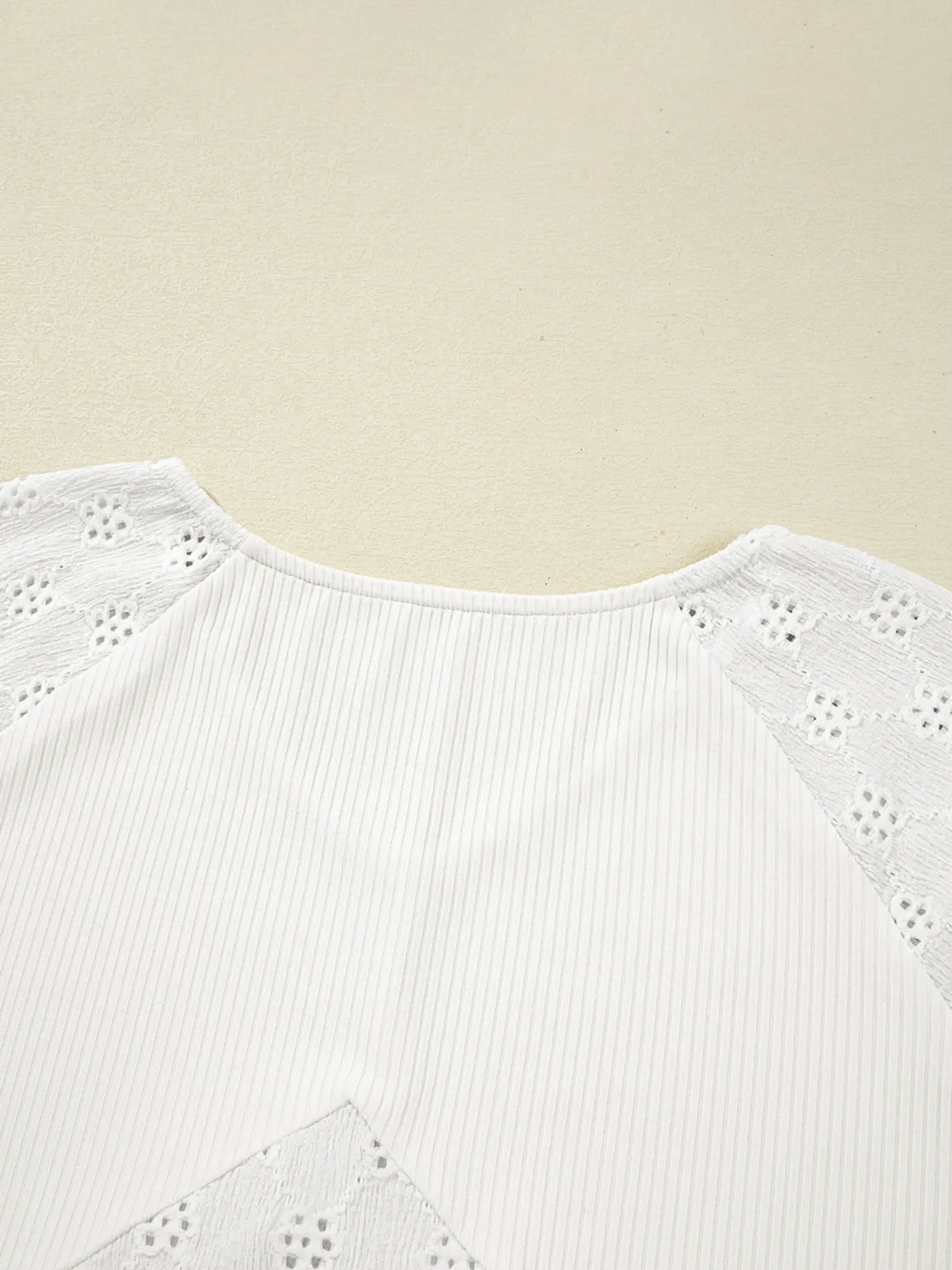 Eyelet Embroidered Loose V Neck Long Sleeve Top