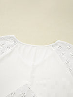 Eyelet Embroidered Loose V Neck Long Sleeve Top