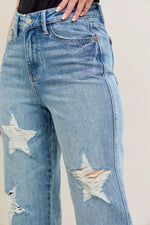 Judy Blue Full Size High WaistRigid Magic Star Shaped Destroy 90's Straight Jeans Plus Size