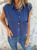 Full Size Textured Button-Front Sleeveless Shirt Plus Size