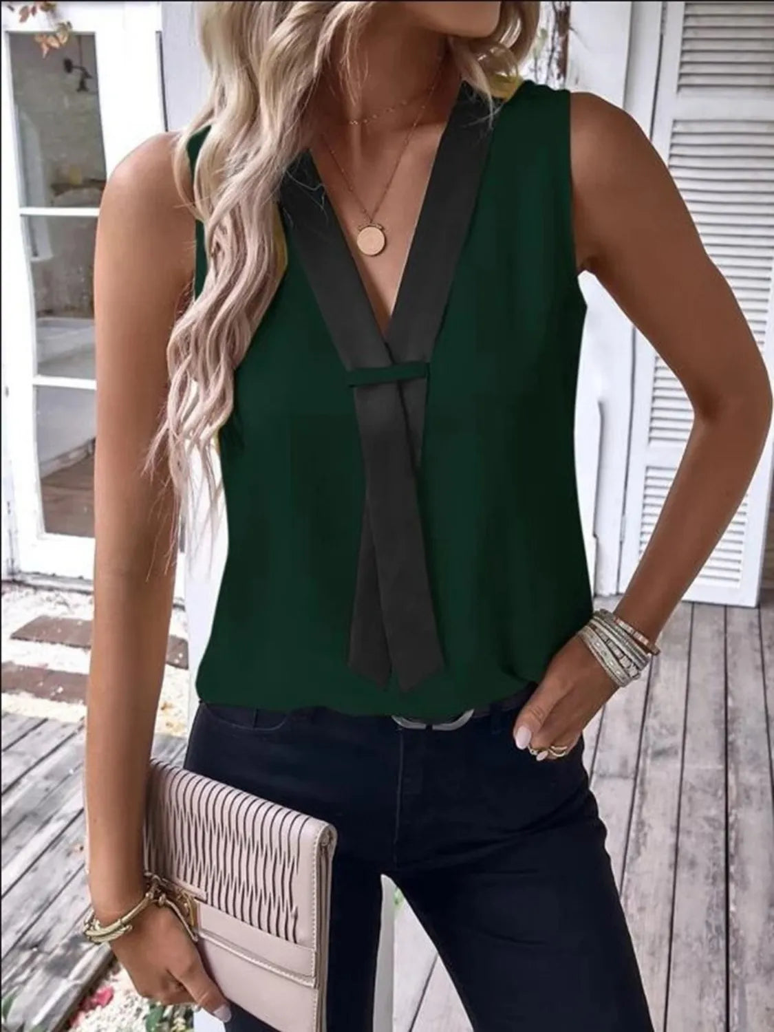 Full SizeV-Neck Contrast Tank Plus Size