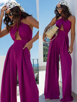 Wide Leg Cutout Halter Neck Jumpsuit