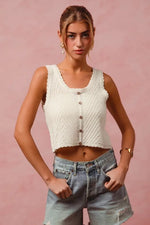 SO ME Chevron Pattern Buttoned Front Lightweight Tank Top