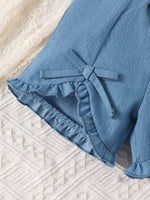 Children's Bowknot Ruffle Trim Top and Shorts Set