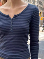 Striped Long Sleeve Henley T-Shirt