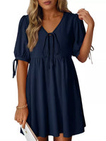 Tie-Neck Puff Sleeve A-Line Mini Dress