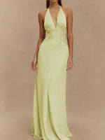 Halter Neck Lace Trimmed Maxi Dress