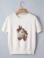 Wild West Horse Head Printed Short Sleeve Sweater