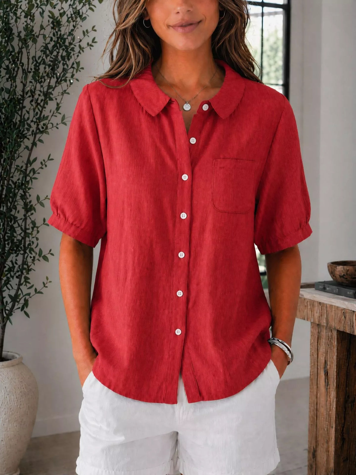 Full Size Button Up Short Sleeve Shirt Plus Size
