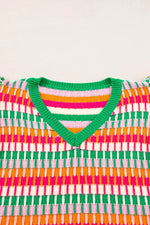 Contrast Striped V-Neck Knit Top