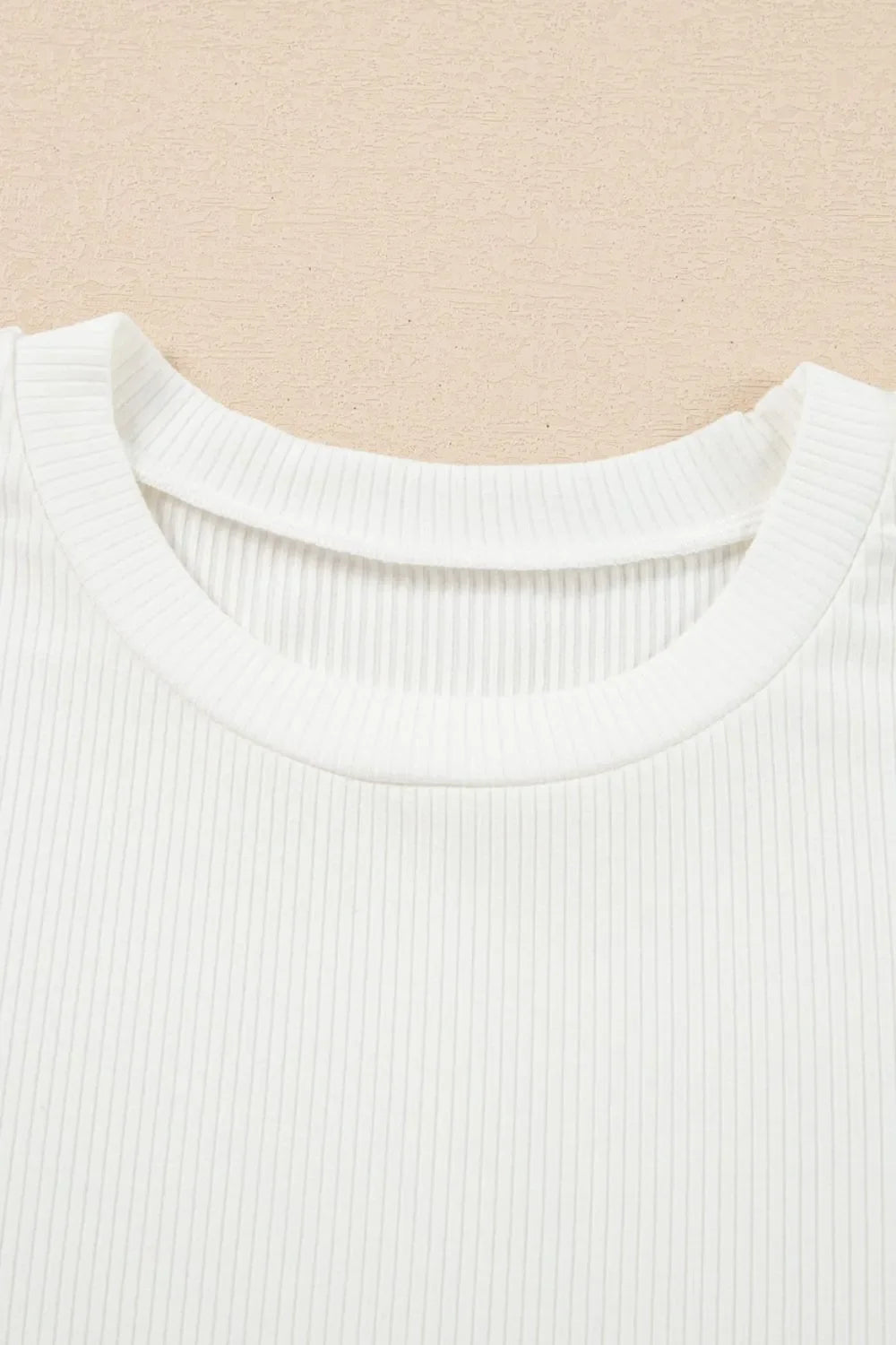 Eyelet Short Sleeve Patchwork Ribbed Top