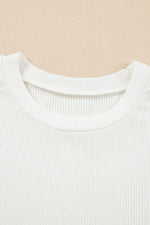 Eyelet Short Sleeve Patchwork Ribbed Top