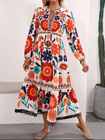 Floral Tie Waist Long Sleeve Dress