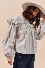 SO ME Floral Cotton Print Ruffled Long Sleeve Blouse