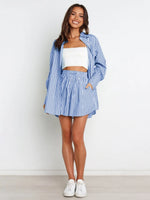 Striped Dropped Shoulder Shirt and Shorts Set