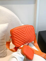 Chevron Quilted Crossbody Bag with Mini Pouch