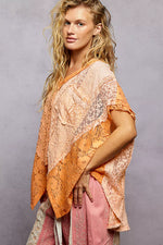 POL Asymmetrical V-Neck Short Sleeve Lace Top