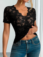 Lace V-Neck Short Sleeve Top