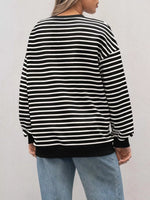 Striped Round Neck Oversized Casual Sweatshirt