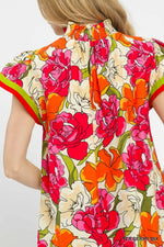 Umgee Floral Print Blouse with Contrast Trim