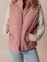 Corduroy Stand Neck Zipped Puffer Vest