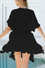 Ruffled Smocked Waist V-Neck Cover-Up
