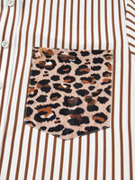 Striped Leopard Print Button Up Shirt Dress