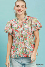 Umgee Floral Puff Sleeve Blouse