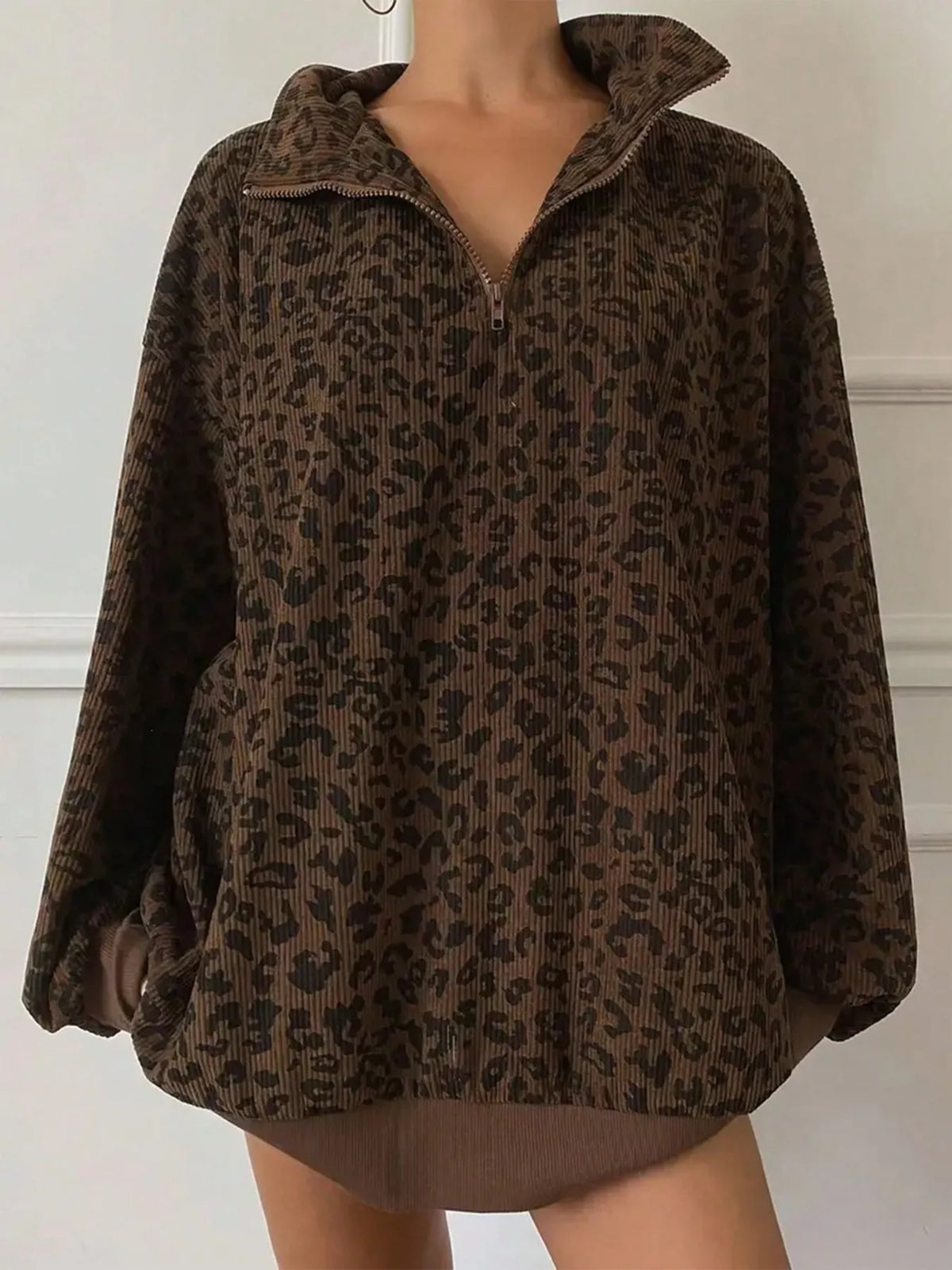 Leopard Print Quarter-Zip Sweatshirt