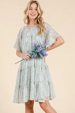 Lime 'N' Chili Ditsy Floral Print Sheer Ruffle Detail Mini Dress
